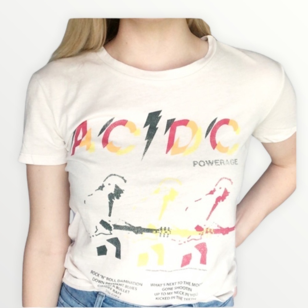 Chaser White AC/DC Graphic Short Sleeve Tee with Yellow and Red Print
